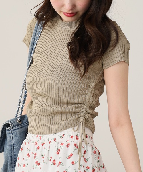 ROOPTOKYO（ループトウキョウ）の「ドロストデザインサマーリブニットトップス（ニット/セーター・レディース・ブラック系1/カーキ/アイボリー/ブルー/アイボリー系/ブラック系2/ピンク/ホワイト・FREE）」の12枚目の写真