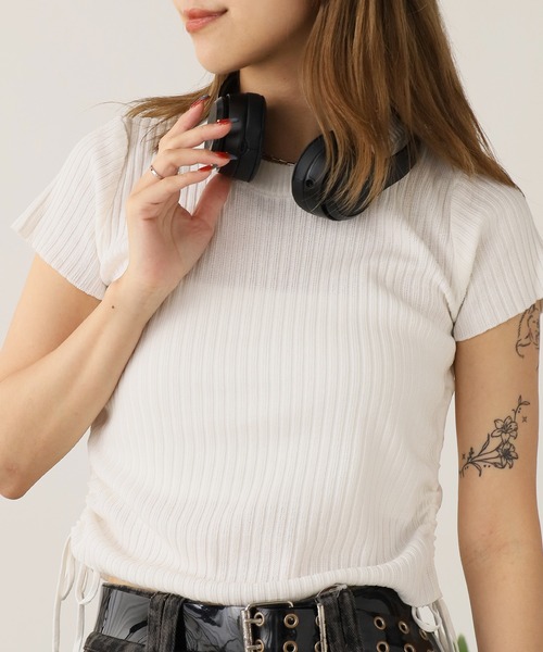 ROOPTOKYO（ループトウキョウ）の「ドロストデザインサマーリブニットトップス（ニット/セーター・レディース・ブラック系1/カーキ/アイボリー/ブルー/アイボリー系/ブラック系2/ピンク/ホワイト・FREE）」の9枚目の写真