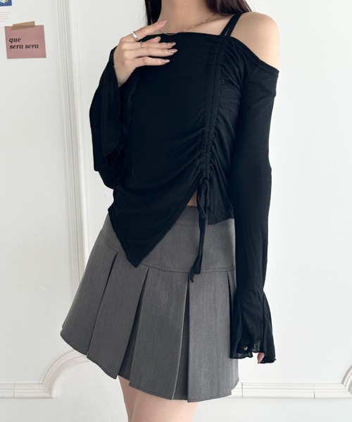 wears(ウェアーズ)の「ワンオフショルダー サイドギャザー袖フリルトップス(Tシャツ/カットソー・レディース・グレー/ブラック/ホワイト・FREE)」の17枚目の写真