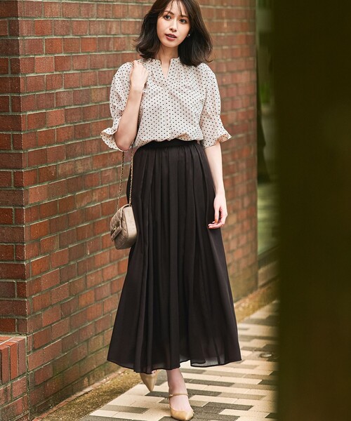23区 S（ニジュウサンクチイサイサイズ）の「【洗える】シアービエラ ギャザー スカート（スカート・レディース・ブラック系/ダークブラウン系・34/32/30）」の5枚目の写真