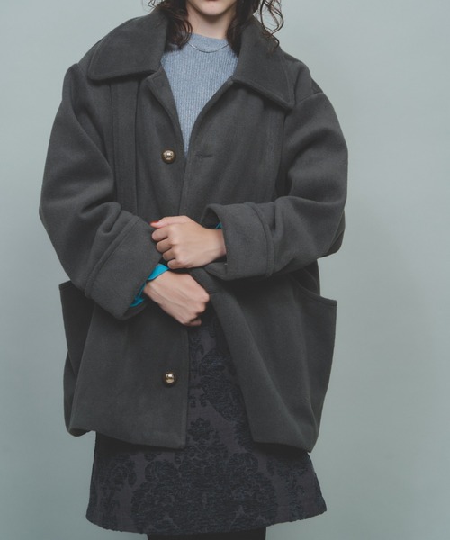 Unitage 金釦ミドルコート ブラック 金釦ミドルコート（ステンカラーコート）｜Unitage（ユニテージ