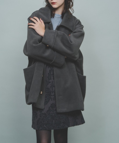 Unitage 金釦ミドルコート ブラック 金釦ミドルコート（ステンカラーコート）｜Unitage（ユニテージ