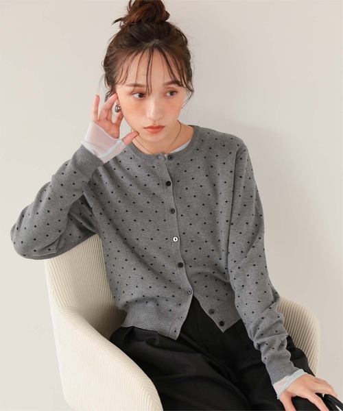 【Tie.Me】 カラー ドット ニット カーディガン 黒 ブラック Tie.Me ドットニットカーディガン 黒