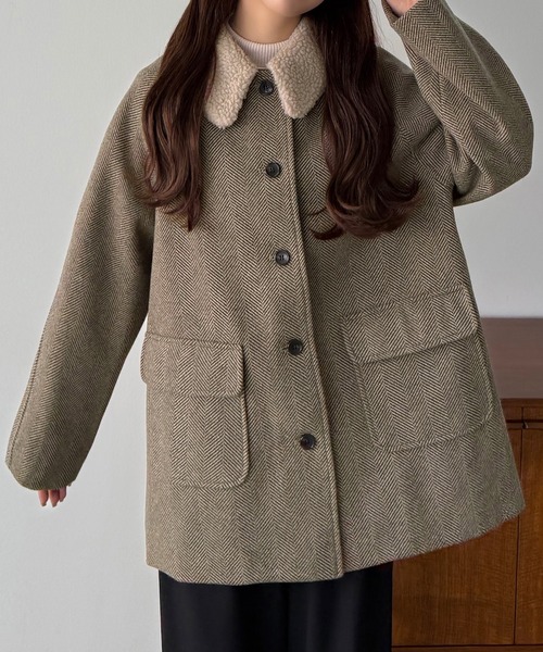 セール】ボアカラーミドルコート（ステンカラーコート）｜callautia