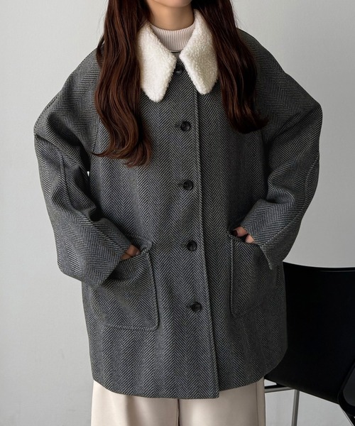 セール】ボアカラーミドルコート（ステンカラーコート）｜callautia