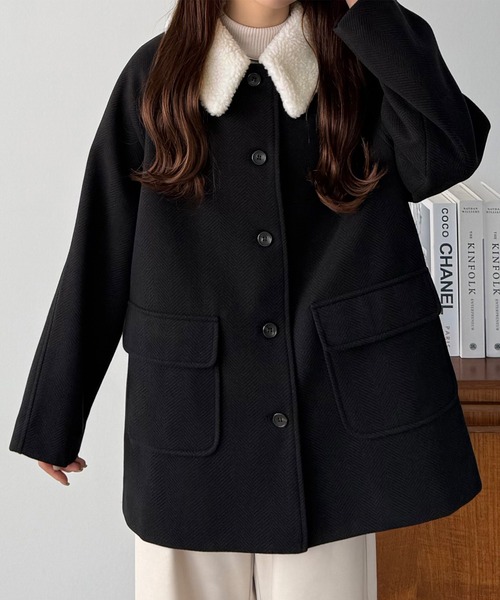 callautia（カラウティア）の「ボアカラーミドルコート（ステンカラーコート・レディース・ダークグレー/ブラウン/ブラック・X-LARGE/SMALL/MEDIUM/LARGE）」の4枚目の写真