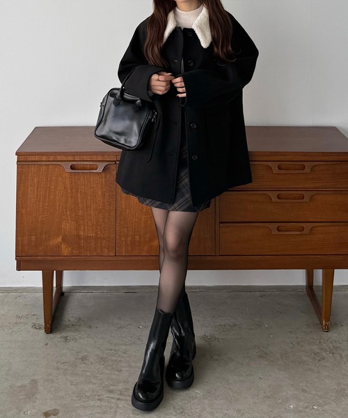 セール】ボアカラーミドルコート（ステンカラーコート）｜callautia