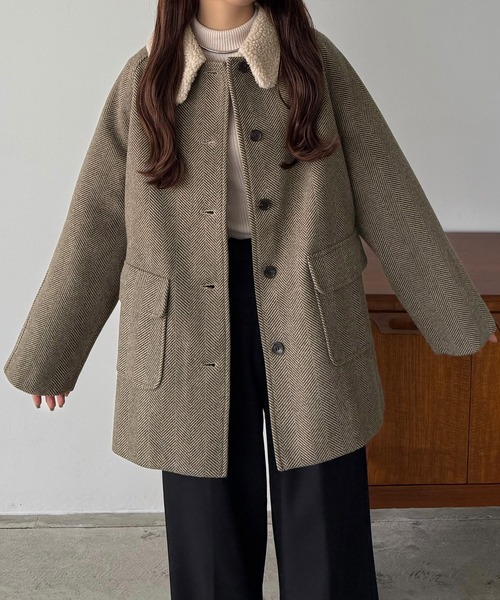 ボアカラーミドルコート　callautia S セール】ボアカラーミドルコート（ステンカラーコート）｜callautia