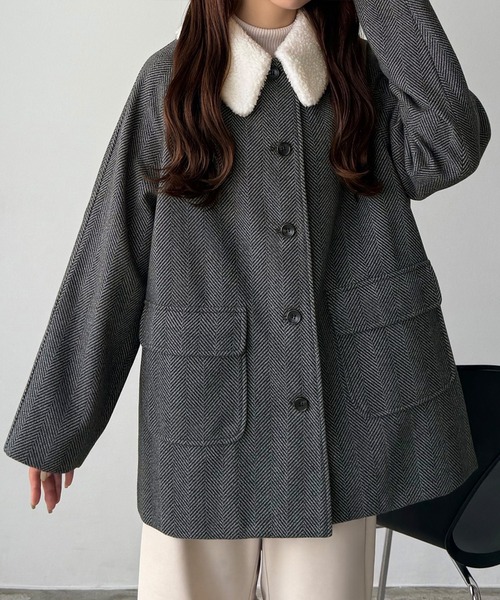 セール】ボアカラーミドルコート（ステンカラーコート）｜callautia