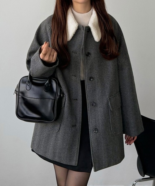 セール】ボアカラーミドルコート（ステンカラーコート）｜callautia