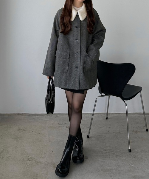 callautia（カラウティア）の「ボアカラーミドルコート（ステンカラーコート・レディース・ダークグレー/ブラウン/ブラック・X-LARGE/SMALL/MEDIUM/LARGE）」の14枚目の写真