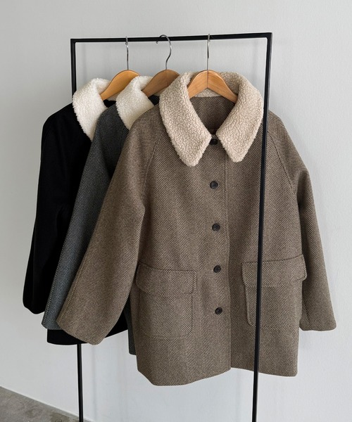 ボアカラーミドルコート（ステンカラーコート）｜callautia