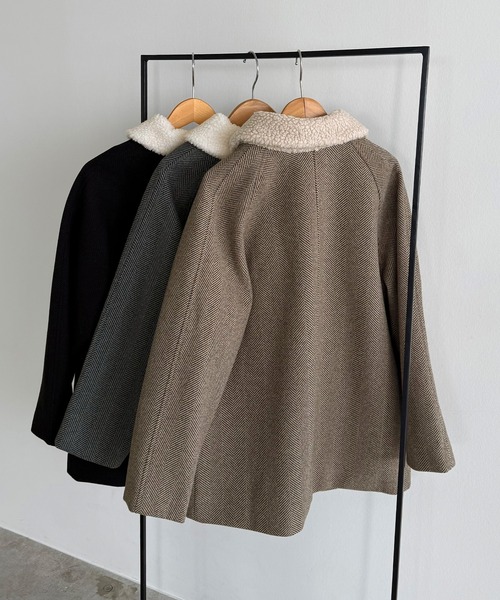 callautia（カラウティア）の「ボアカラーミドルコート（ステンカラーコート・レディース・ダークグレー/ブラウン/ブラック・X-LARGE/SMALL/MEDIUM/LARGE）」の16枚目の写真