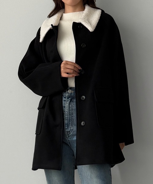セール】ボアカラーミドルコート（ステンカラーコート）｜callautia