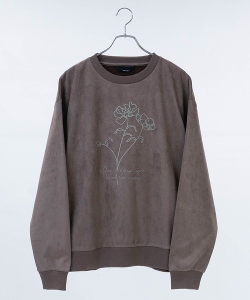 Naive magic（ナイーブマジック）の「【a】〔NAIVE MAGIC〕裏起毛カットスウェード チェーン フラワーエンブロイダリー クルーネックスウェット（スウェット・メンズ・ブラウン/ネイビー/アイボリー/チャコールグレー・LARGE/MEDIUM）」の3枚目の写真