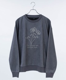 Naive magic | 【a】〔NAIVE MAGIC〕裏起毛カットスウェード チェーン フラワーエンブロイダリー クルーネックスウェット(スウェット)