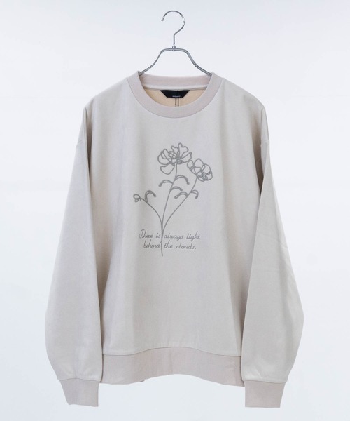 Naive magic（ナイーブマジック）の「【a】〔NAIVE MAGIC〕裏起毛カットスウェード チェーン フラワーエンブロイダリー クルーネックスウェット（スウェット・メンズ・ブラウン/ネイビー/アイボリー/チャコールグレー・LARGE/MEDIUM）」の2枚目の写真
