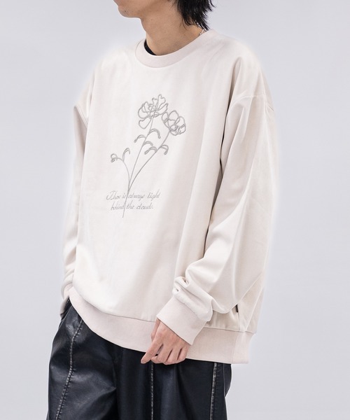 Naive magic（ナイーブマジック）の「【a】〔NAIVE MAGIC〕裏起毛カットスウェード チェーン フラワーエンブロイダリー クルーネックスウェット（スウェット・メンズ・ブラウン/ネイビー/アイボリー/チャコールグレー・LARGE/MEDIUM）」の12枚目の写真