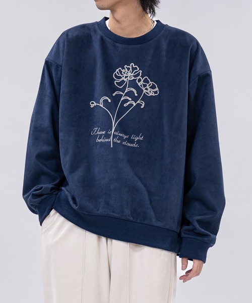 Naive magic（ナイーブマジック）の「【a】〔NAIVE MAGIC〕裏起毛カットスウェード チェーン フラワーエンブロイダリー クルーネックスウェット（スウェット・メンズ・ブラウン/ネイビー/アイボリー/チャコールグレー・LARGE/MEDIUM）」の10枚目の写真
