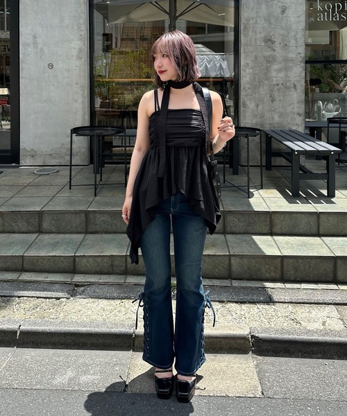 Another Branch olive des olive(アナザーブランチオリーブデオリーブ)の「サイドレースUPセミフレアデニム(デニムパンツ・レディース・ブラック/ケミカルウォッシュ/インディゴブルー/その他・MEDIUM/SMALL)」の7枚目の写真