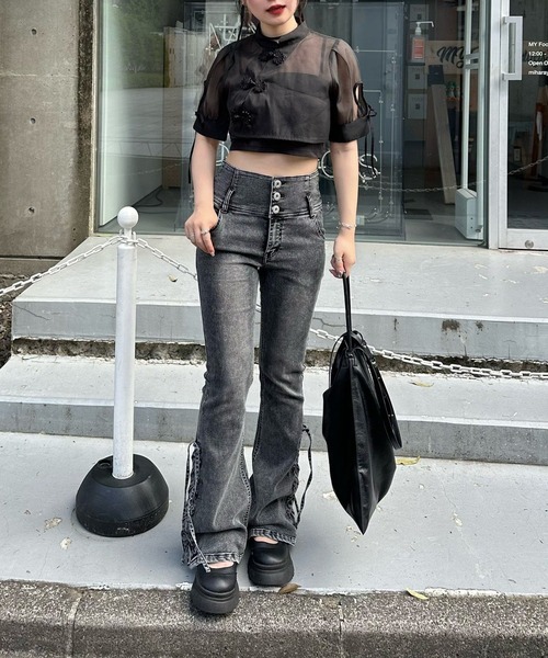 Another Branch olive des olive(アナザーブランチオリーブデオリーブ)の「サイドレースUPセミフレアデニム(デニムパンツ・レディース・ブラック/ケミカルウォッシュ/インディゴブルー/その他・MEDIUM/SMALL)」の19枚目の写真