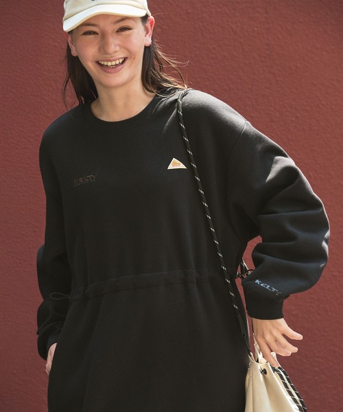 KELTY/ダブルロゴ刺繍 ウエストドローコード ストレッチスウェットワンピース KELTY/ケルティ 別注 ダブルロゴ刺繍 ウエストドローコード ストレッチ