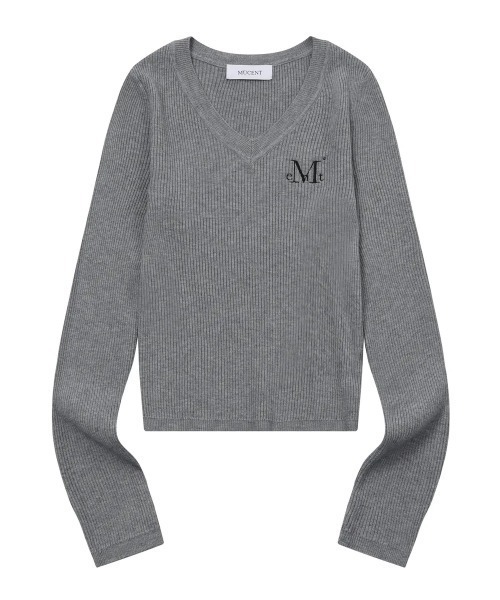 セール】【MUCENT】ジャンニ Vネック クロップド リブ編み
