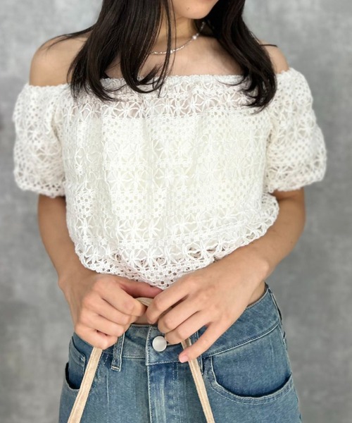 mebole(メボレ)の「Summer Breeze Off-Shoulder(Tシャツ/カットソー・レディース・ピンク/ホワイト・FREE)」の13枚目の写真