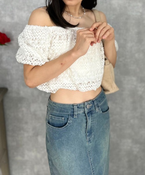 mebole(メボレ)の「Summer Breeze Off-Shoulder(Tシャツ/カットソー・レディース・ピンク/ホワイト・FREE)」の16枚目の写真