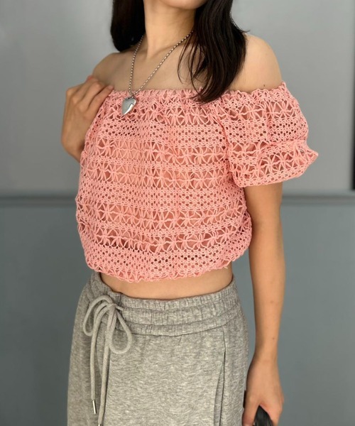 mebole(メボレ)の「Summer Breeze Off-Shoulder(Tシャツ/カットソー・レディース・ピンク/ホワイト・FREE)」の11枚目の写真
