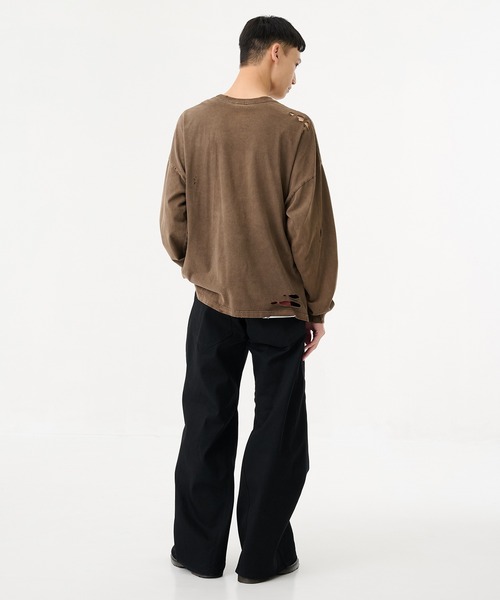 Jieda（ジエダ）の「【Jieda】DAMAGE PIGMENT PATCH L/S（Tシャツ/カットソー・メンズ・ブラック/ブラウン・1/2）」の8枚目の写真