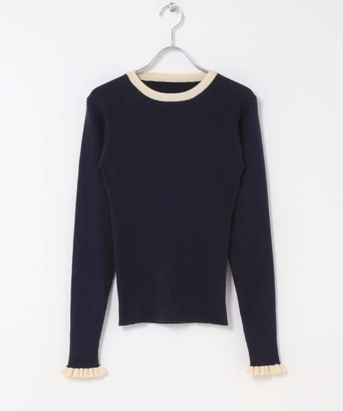 URBAN RESEARCH Sonny Label（アーバンリサーチサニーレーベル）の「『洗濯可』袖口フリルクルーネックプルオーバー（ニット/セーター・レディース・ブラウン/ネイビー/グレー/ホワイト×グレー・FREE）」の22枚目の写真