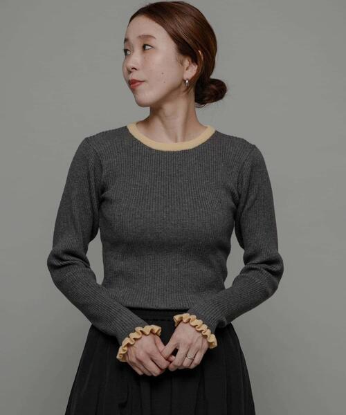 袖口フリルクルーネックプルオーバー（ニット/セーター）｜URBAN