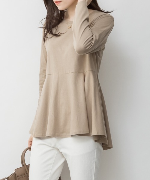 RCD(アールシーディー)の「裾フレア長袖カットソー(Tシャツ/カットソー・レディース・ブラック/チャコールグレー/オフホワイト/カーキ/グレイッシュベージュ・M-L/LL~3L/4L~5L)」の17枚目の写真