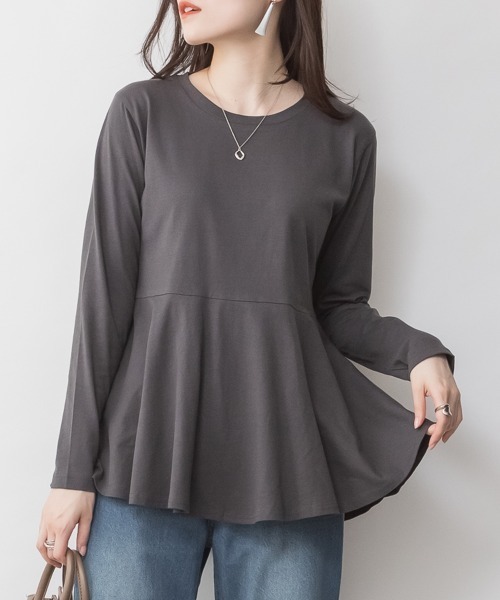 RCD(アールシーディー)の「裾フレア長袖カットソー(Tシャツ/カットソー・レディース・ブラック/チャコールグレー/オフホワイト/カーキ/グレイッシュベージュ・M-L/LL~3L/4L~5L)」の13枚目の写真