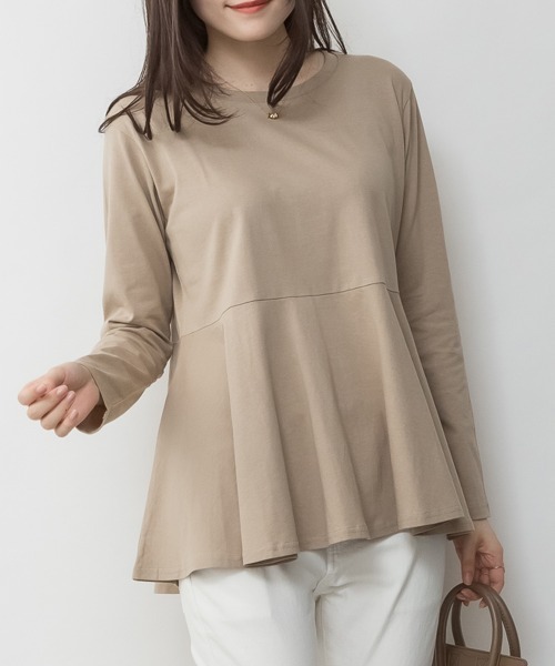 RCD(アールシーディー)の「裾フレア長袖カットソー(Tシャツ/カットソー・レディース・ブラック/チャコールグレー/オフホワイト/カーキ/グレイッシュベージュ・M-L/LL~3L/4L~5L)」の16枚目の写真