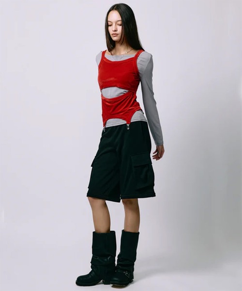 led.tokyo（レッドトウキョウ）の「【led.tokyo】ZIP SWEAT CARGO PANTS/ジップスウェットカーゴパンツ（スウェットパンツ・レディース・グレー/ブラック・1/2）」の5枚目の写真