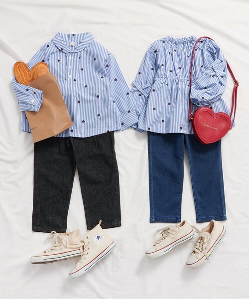 apres les cours（アプレレクール）の「【リンク/ジュニア対応】袖リボンハート・さくらんぼ刺繍チュニック（シャツ/ブラウス・キッズ・アイボリー/サックスブルー・100/90/80/140/130/120/110）」の5枚目の写真