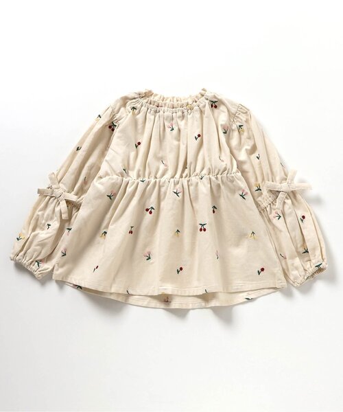 apres les cours（アプレレクール）の「【リンク/ジュニア対応】袖リボンハート・さくらんぼ刺繍チュニック（シャツ/ブラウス・キッズ・アイボリー/サックスブルー・100/90/80/140/130/120/110）」の10枚目の写真