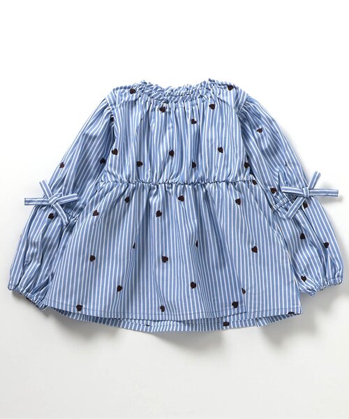 apres les cours（アプレレクール）の「【リンク/ジュニア対応】袖リボンハート・さくらんぼ刺繍チュニック（シャツ/ブラウス・キッズ・アイボリー/サックスブルー・100/90/80/140/130/120/110）」の11枚目の写真