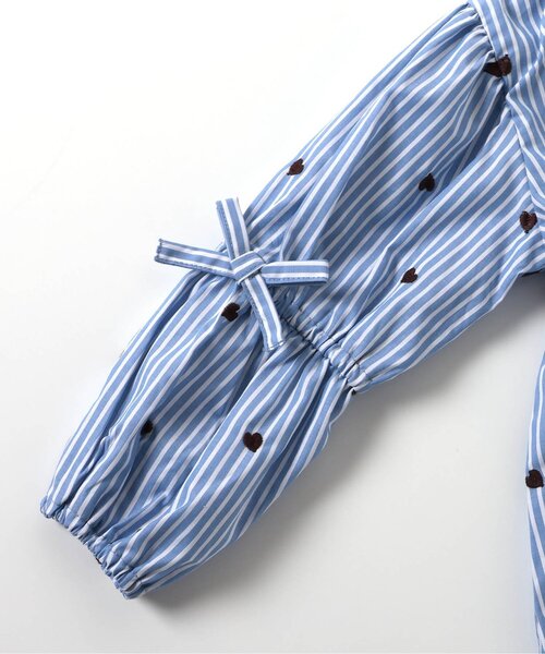 apres les cours（アプレレクール）の「【リンク/ジュニア対応】袖リボンハート・さくらんぼ刺繍チュニック（シャツ/ブラウス・キッズ・アイボリー/サックスブルー・100/90/80/140/130/120/110）」の15枚目の写真