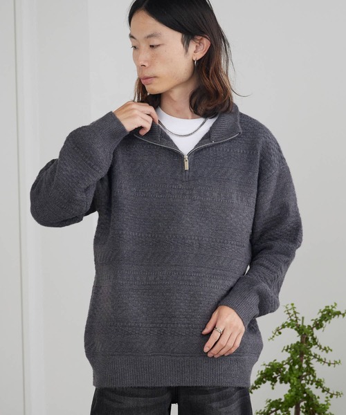 ROOPTOKYO（ループトウキョウ）の「Jacquard Design Half-Zip Knit / ジャガードデザイン ハーフジップニット（ニット/セーター・メンズ・ブラック/ホワイト/チャコール・M/L）」の2枚目の写真
