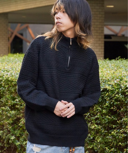 ROOPTOKYO（ループトウキョウ）の「Jacquard Design Half-Zip Knit / ジャガードデザイン ハーフジップニット（ニット/セーター・メンズ・ブラック/ホワイト/チャコール・M/L）」の3枚目の写真