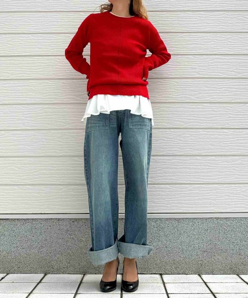 Q（キュー）の「やわもちラインクルーネックニット（ニット/セーター・レディース・レッド/ブラック・MEDIUM）」の19枚目の写真