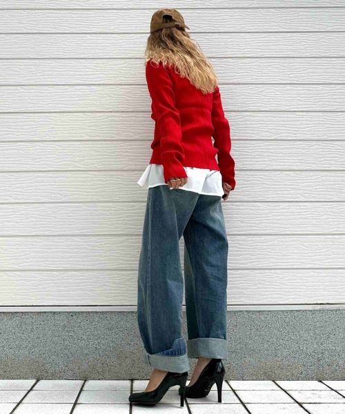 Q（キュー）の「やわもちラインクルーネックニット（ニット/セーター・レディース・レッド/ブラック・MEDIUM）」の21枚目の写真