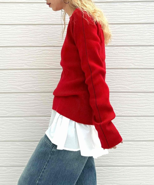 Q（キュー）の「やわもちラインクルーネックニット（ニット/セーター・レディース・レッド/ブラック・MEDIUM）」の15枚目の写真