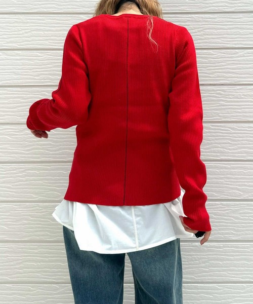 Q（キュー）の「やわもちラインクルーネックニット（ニット/セーター・レディース・レッド/ブラック・MEDIUM）」の12枚目の写真