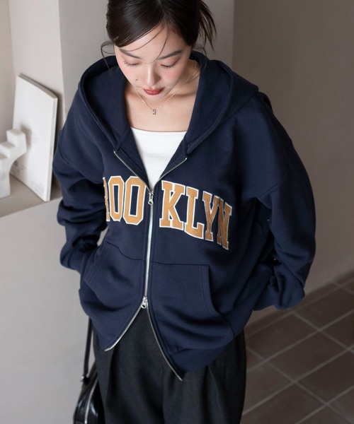 pgg☆パーカー☆ネイビー WEGO/【25年秋冬新作】グラフィックBIGZIPパーカー（パーカー）｜WEGO