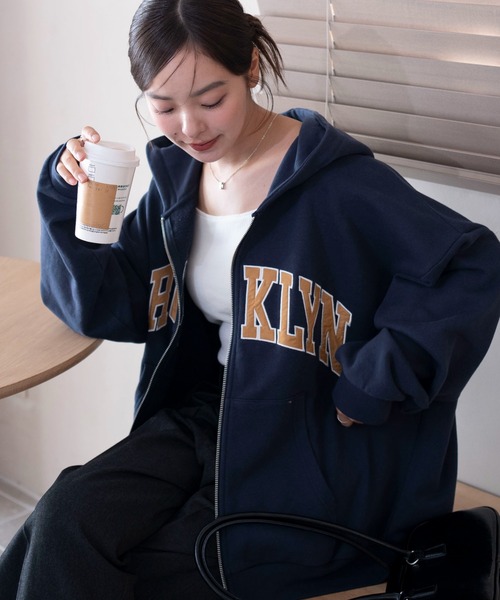 ohga パーカー　ブルゾン　ネイビー セール】WEGO/【25年秋冬新作】グラフィックBIGZIPパーカー（パーカー