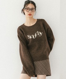 EARIH ニットセーター ブラウン quaranciel:〈洗濯機可能〉ボートネック ワイド ニット プルオーバー